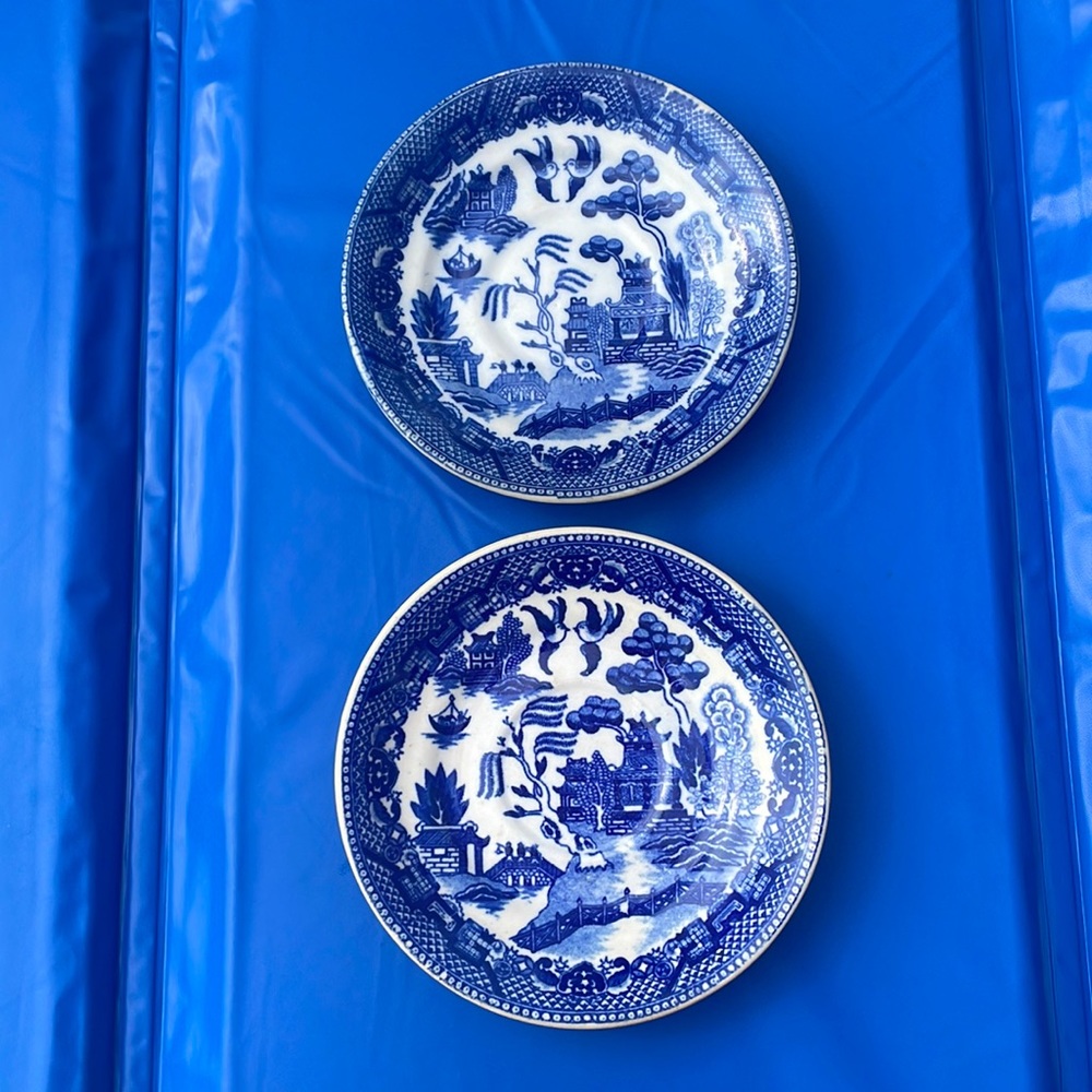 Vintage Flow Blue Saucer Plates X 2